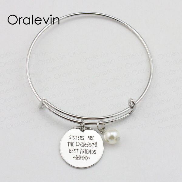 

sisters are the perfect friends inspirational hand engraved custom pendant female bracelet gift jewelry, #ln1750b, Black