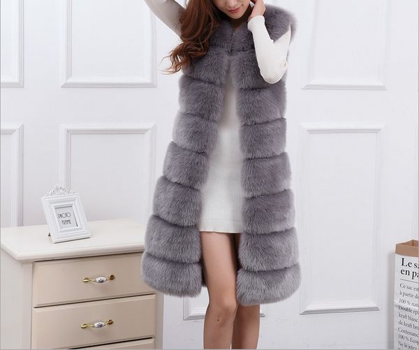 

woman fur vest 2017 winter women faux fur vests sleeveless long coat thicking warm fake jacket plus size, Black