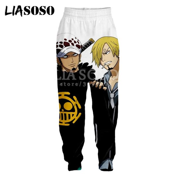 

liasoso anime one piece sanji trafalgar d water law usopp 3d print men's pants long pants casual trousers a99, Black