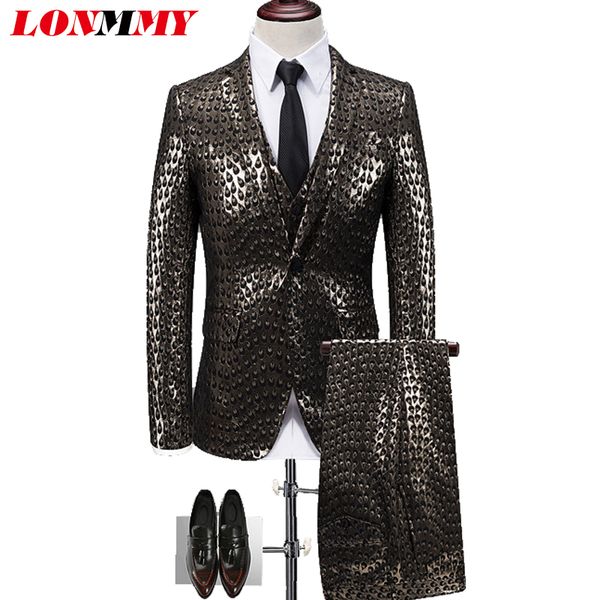 

lonmmy men blazer masculino slim fit stage suits wedding dress blazer men 3 pieces/sets suit jacket single-breasted fashion, White;black