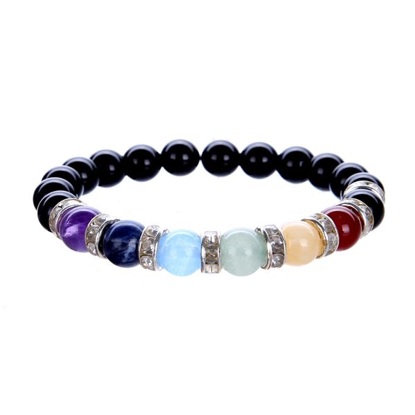 

wholesale 7 chakra bracelet healing stones bracelet natural stone chakra rhinestone bracelet yoga health jewelry, Black