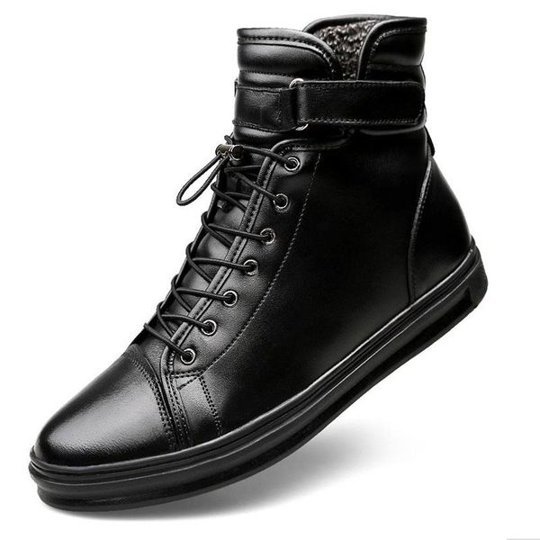 

handmade leather men snow boots winter new lace up buckle furry men ankle boots keeping warm flats boots men big size 38-48, Black