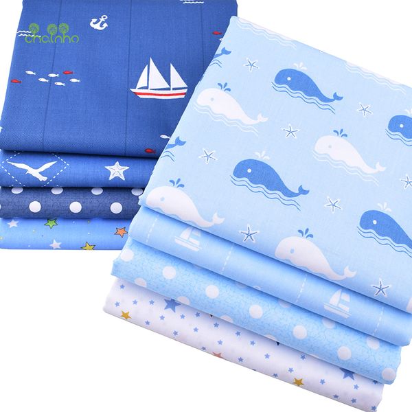 

chainho,ocean series,8pcs/lot,print twill cotton fabric,patchwork cloth for diy quilting sewing baby&child sheets dress material, Black;white