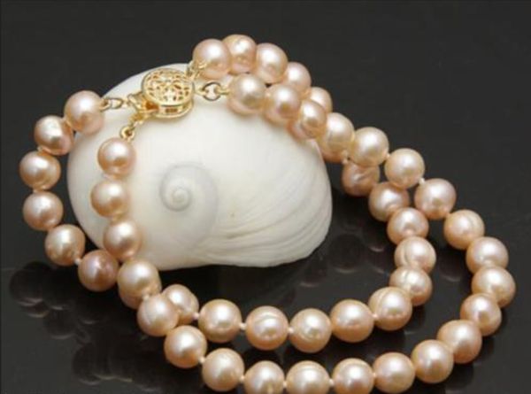 

natural 8-9mm round pink south sea pearl bracelets 7.5" 2 rows, Black