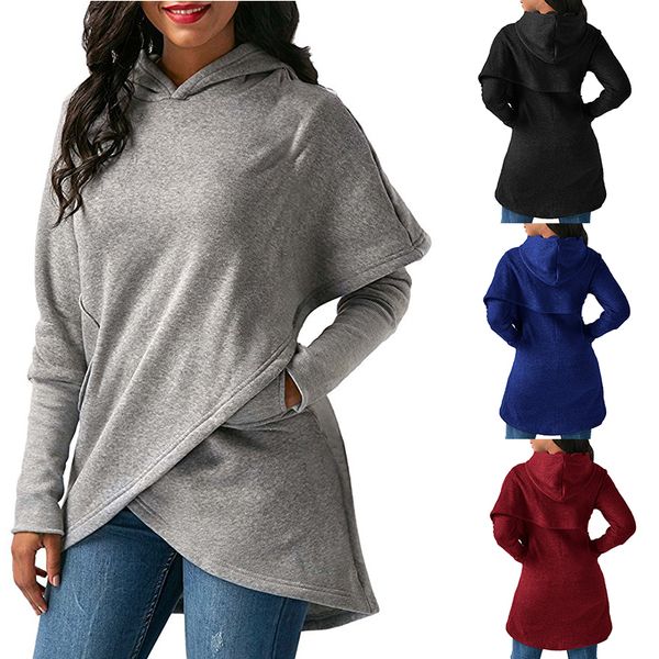 

Women Fleece Hooded Sweatshirts Autumn Winter Fashion Cross Design Hoodies Hot Sale Solid Long Sleeve Pullovers