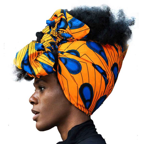 

shenbolen african headwrap women traditional headtie scarf turban 100% cotton wax 72"x22, Red