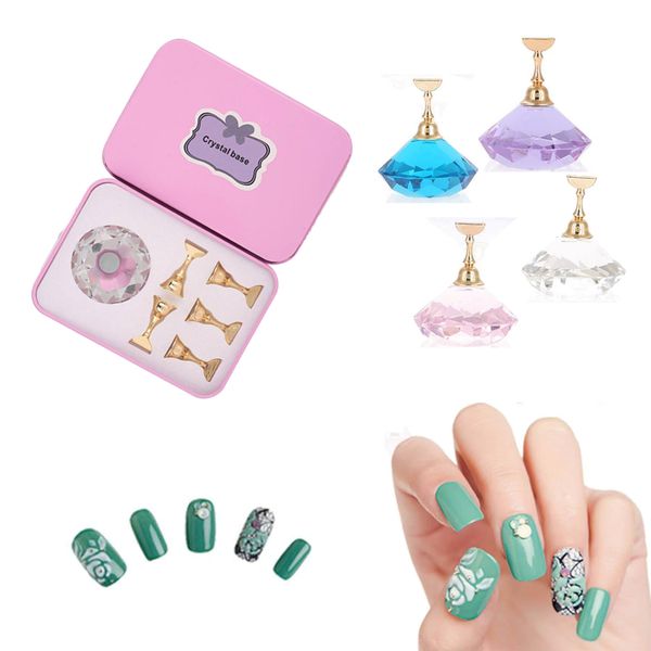 

4colors magnetic nail tip practice stand base crystal alloy holder nail art display stand, Silver