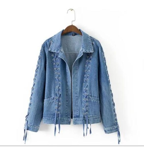

spring new women's eye drawstring design denim jacket coat jackets, Black;brown