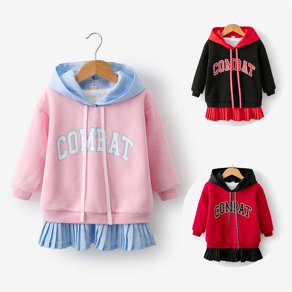 

bibicola 2018 selling baby girl winter dress hooded letters front ruffles skirt kid's clothes sweater for girls long sleeve, Blue