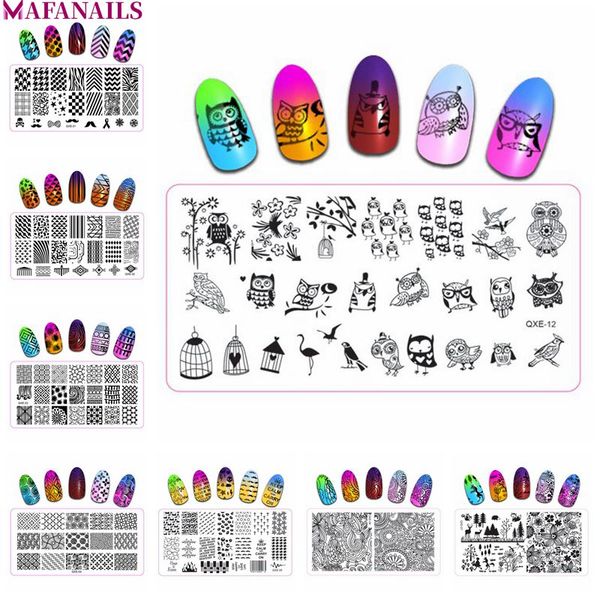 

20 designs option rec stamping plates flower/ starfish/ lips/ owl pattern image stamp template plates stencils qxe (1-20, White