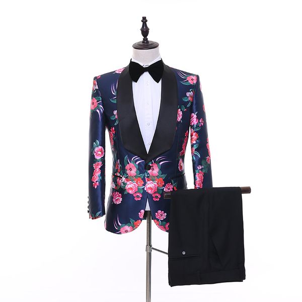 

2 piece custom made men suits flower tuxedo floral suits with pants slim groom suit mens wedding dress stage clothing for singer, White;black