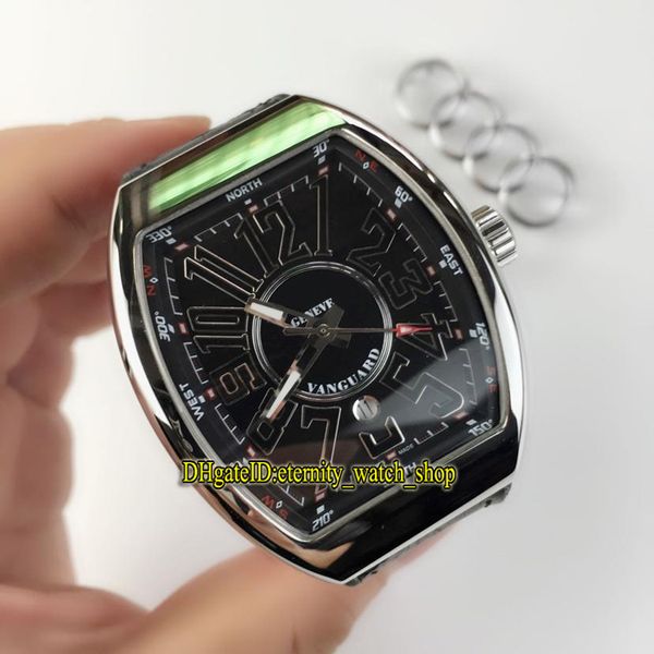 

uxry new vanguard v45 sc dt date black dial automatic mechanical mens watch silvery bezel leather strap sports gents watches 03, Slivery;brown