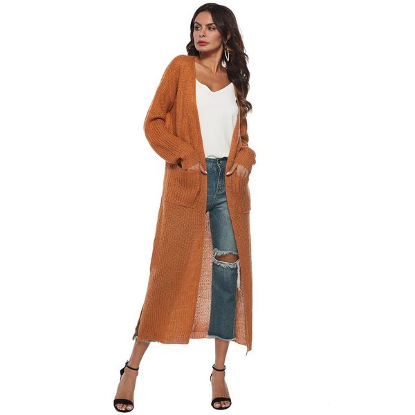 

fashion new big pockets open stitch trench solid color, Tan;black