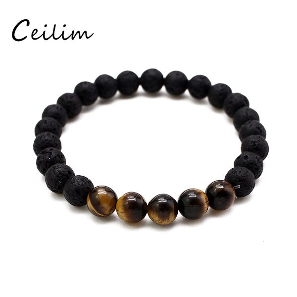 

minimalist chakra balance yoga beads bracelet for men 8mm tiger eye natural stone charms lava bracelets stretch casual jewelry gifts, Black