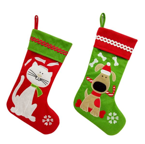 Animal de Estimação de Natal Meia de Cachorro Lindo Cão e Gato Embroidery Christmas Stocking Doces Sacos de Presente