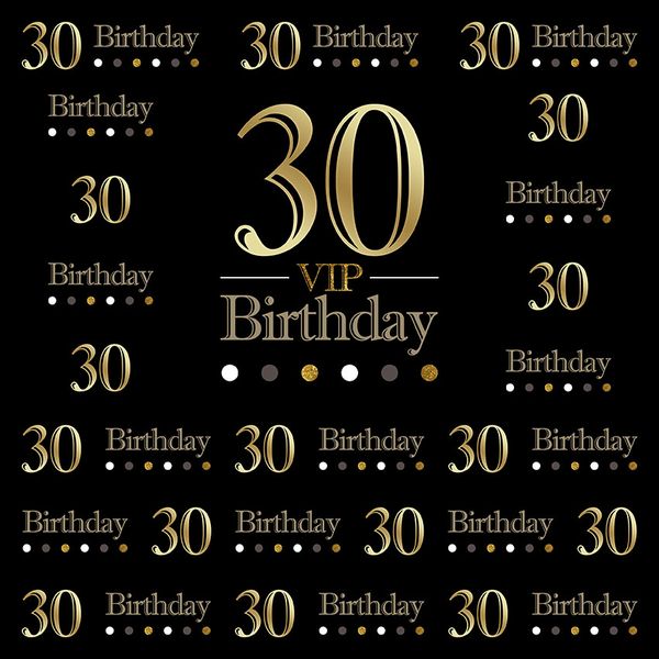 Feliz 30th Birthday Birthday Booth Backdrop Preto Impresso Textos Personalizados Festa Tomada Personalizado Vinil Fotografia Fundo