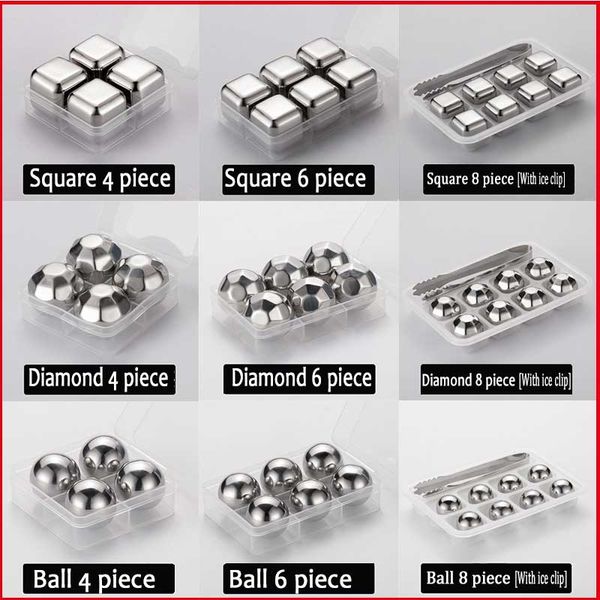 

multi style 304 stainless steel ice cube 4 6 8 set for beer wine chilling ice cube bar accessory can oem logo