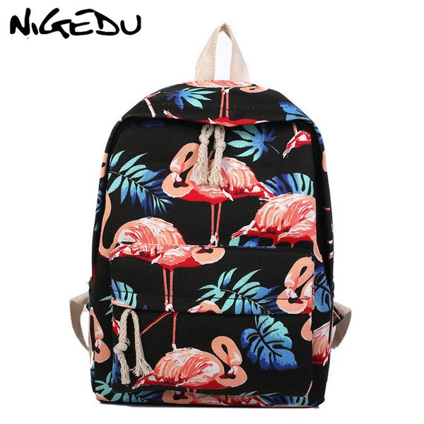 

canvas women backpacks harajuku flamingo printing backpack casual school bag for teenager girl travel bag large capacity bagpack
