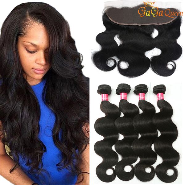 

8a brazilian body wave human hair with 4x13 lace frontal closure ear to ear lace frontal with bundles brazilian virgin hair body wave, Black