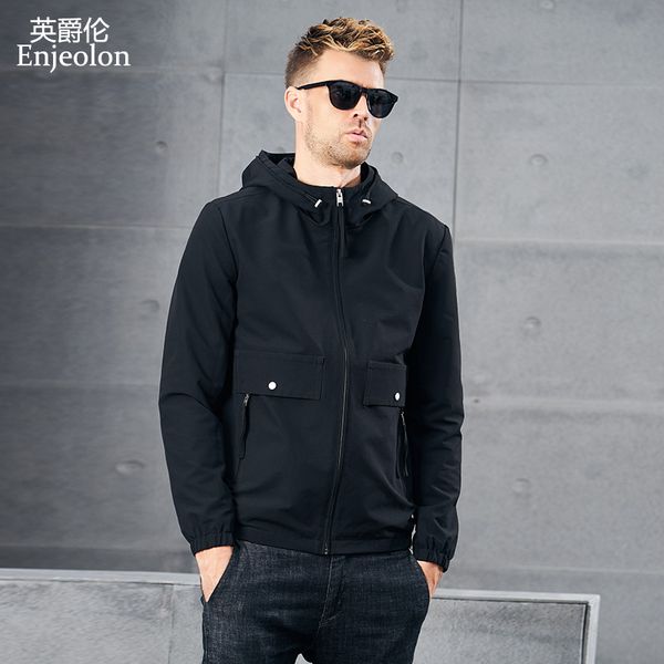 

enjeolon brand new hoody bomber jackets men windbreaker black solid mens jcaket coats hoodies collar packet cool clothes jk618, Black;brown
