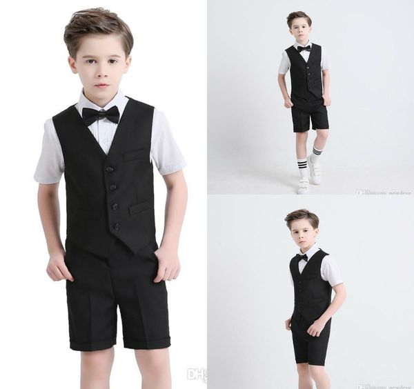 

two piecessuit with notched lapel short sleeve and pants boy' formal wear 2018 summer design custom made suit for boys, Black