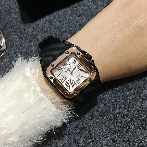 

6 colors guou women watches lady wristwatches rubber silicon dress watch lady square quartz watches clocks guou8154, Slivery;brown