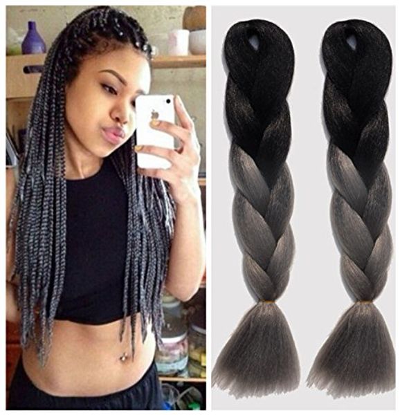 2019 Wholesale Ombre Grey Jumbo Braiding Hair Synthetic Two Tone