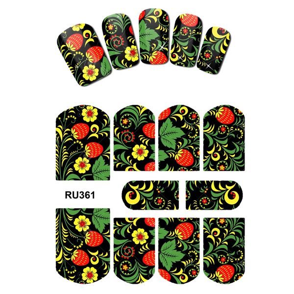 

uprettego nail art beauty water decal slider nail sticker tropical strawberry fruit europe traditional pattern ru361-366, Black