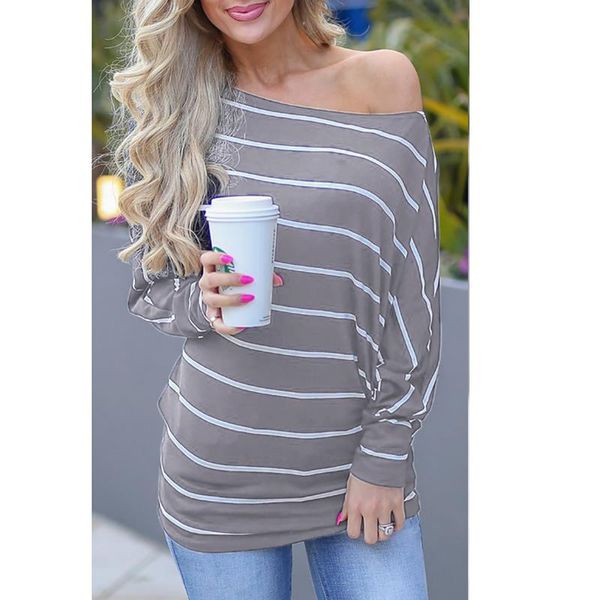 

striped t shirt femme one shoulder long sleeve tee camiseta feminina casual 2018 spring autumn shirt sj015k, White