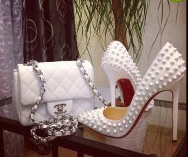 

Original box 2019 new ale rivet red bottom women high heel luxury brand pointed toe piked tudded hoe women wedding dre hoe