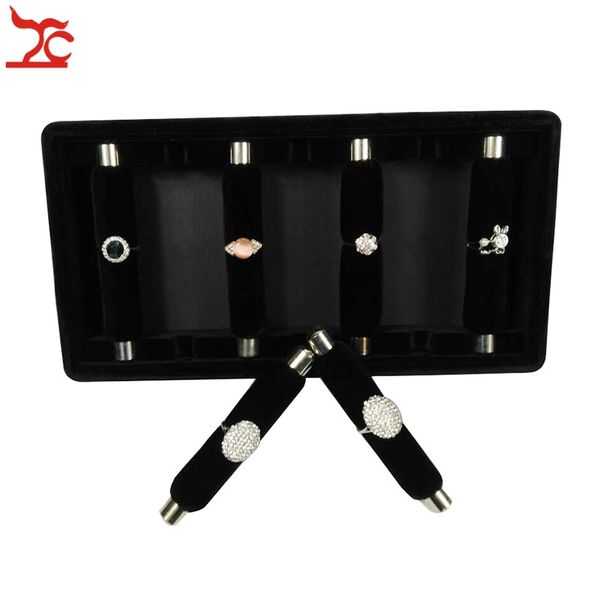 

detachable ring storage tray black velvet 7 metal ring bar case convenient ring holder organizer display tray 24*12.5*5.5cm