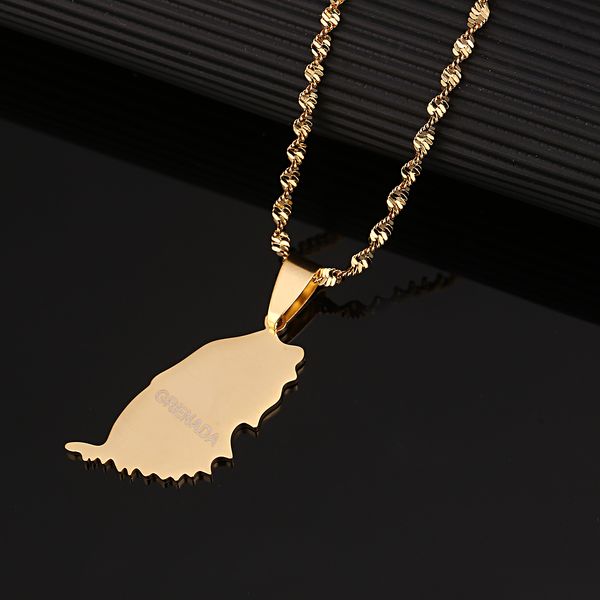 

stainless steel small grenada island map pendant and thin chain necklaces for women jewelry gift, Silver