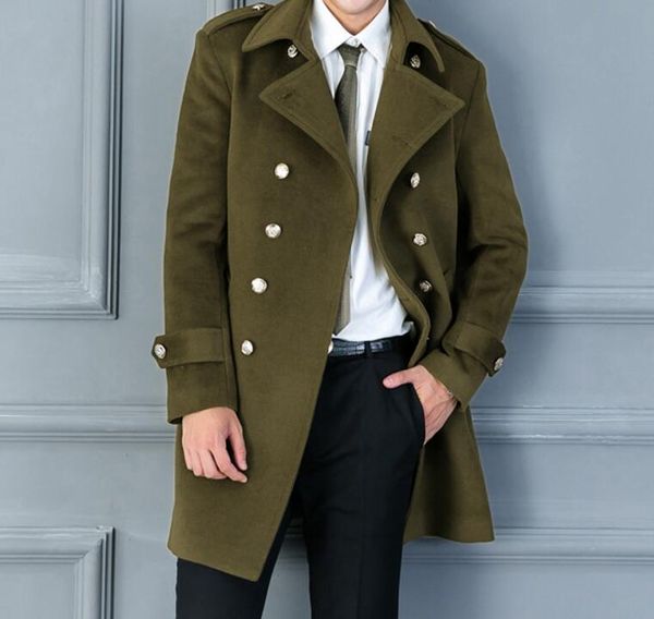 

s--5xl 2018 spring/autumn men's new fashion army green long retro lapel woolen coat, Black