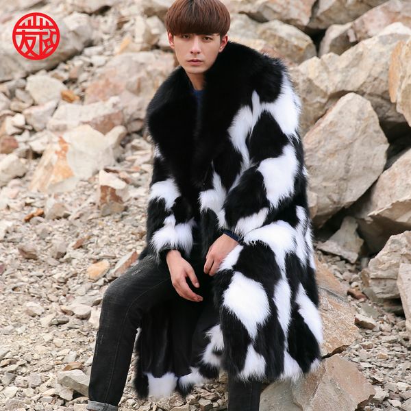 

2018 new design fashion mens real raccoon fur coat with turn-down collar, Black