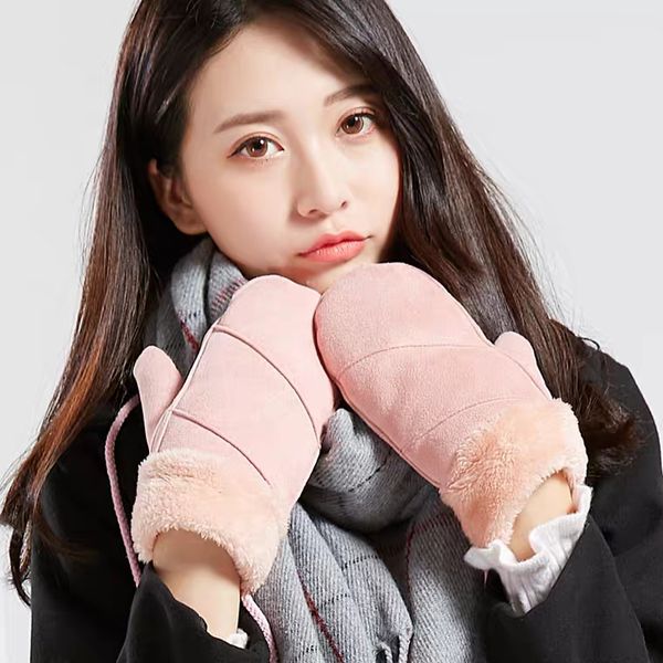 

winter gloves women lovely korean version of warm winter with pile thickening students' bags hang neck cycling winter cotton gloves, Blue;gray