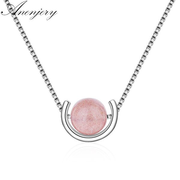 

anenjery simple fashion 925 sterling silver natural strawberry crystal beads necklace for women girl birthday gift s-n248