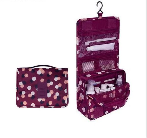 

hanging travel cosmetic bag women zipper make up bags polyester high capacity makeup case handbag organizer storage wash bag, Blue;pink