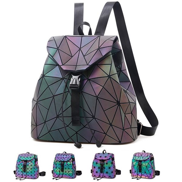 

luminous backpack women mini leather geometric reflective backpacks school lattice holographic backpack female bags girl travel