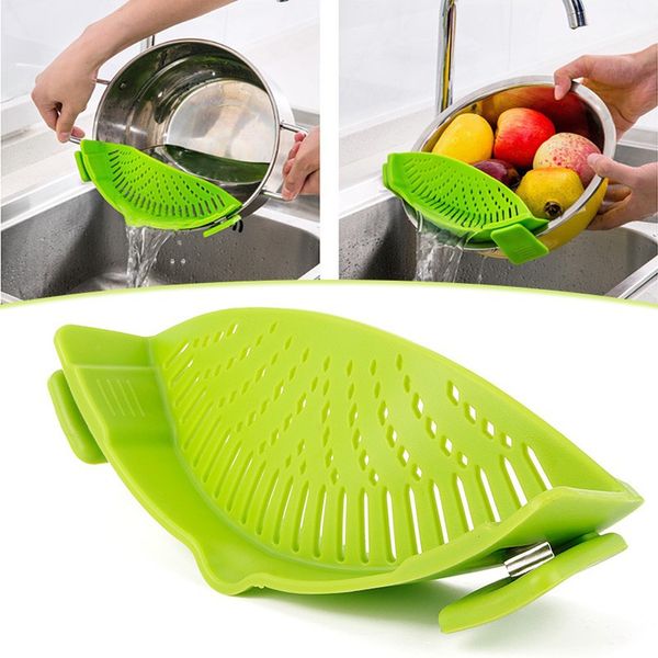 

new 6 colors kitchen silicone strainer wash kitchen food clean clip-on snap strainer colander liquid separate