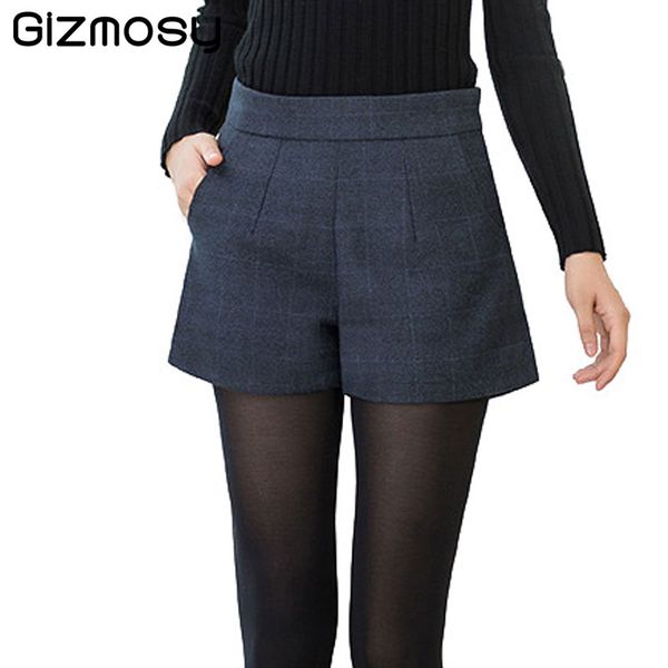 

plaid shorts women elastic high-waisted cotton wool slim short pants with pockets female casual plus size shorts sy1843, White;black