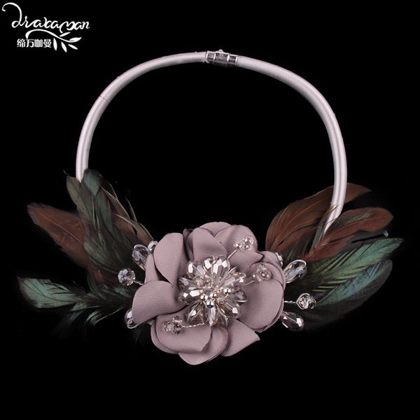 

dvacaman brand new bohemian feather statement flower necklace ethnic leather chain choker necklace&pendant jewelry wholesale ss6, Golden;silver