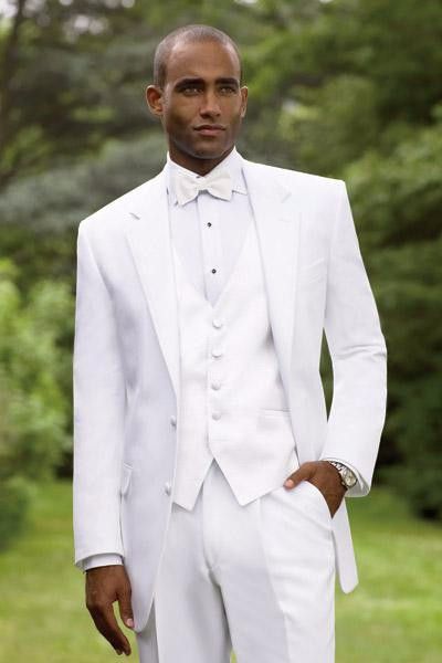 

tuxedo custom made white wedding suits 3 pieces men suits slim fit notched lapel groomsmen wedding suits bridegroom (jacket+pants+vest+bow, Black;gray