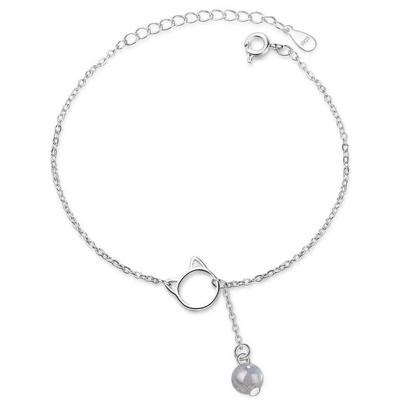

925 sterling silver gray moonstone cat charm bracelets & bangle for women birthday wedding gift femme bijoux jewelry sl063, Black