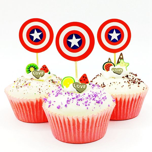 2019 Superhero Captain Shield Cupcake Toppers Baby Shower Boy Kids