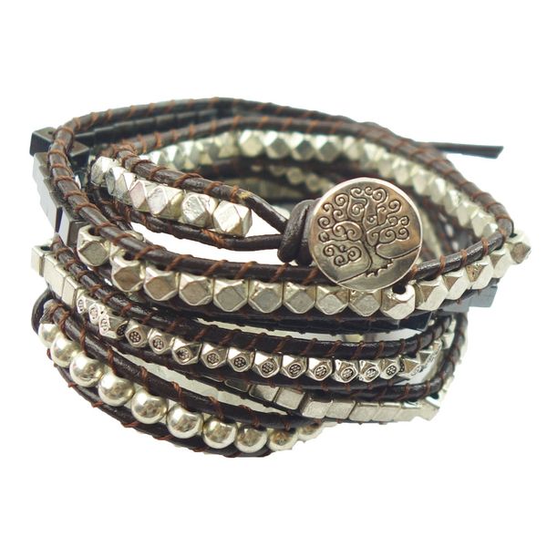 

yuteng 3 row natural stone handmade leather wrap bracelet genuine leather 4mm hematite cuff bracelet ll8255, Black