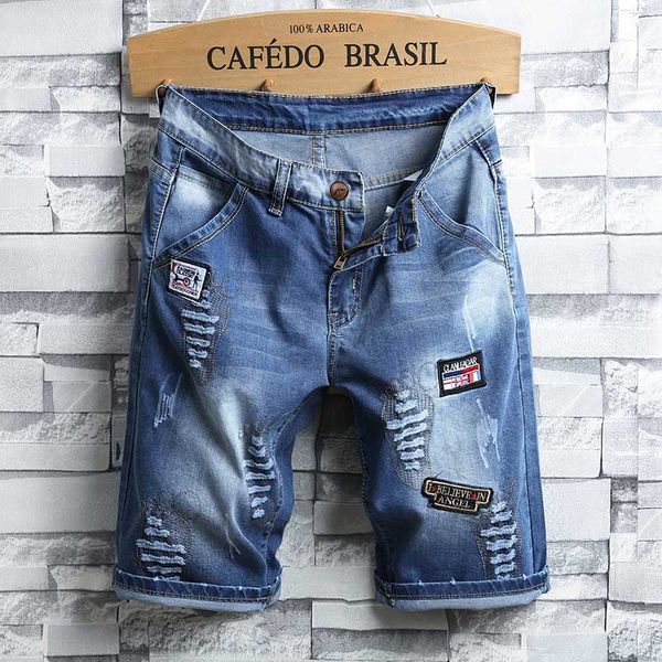 

mens short jeans biker jeans fashional short pants skinny ripped hole men's denim shorts men designer jeans ing, Blue