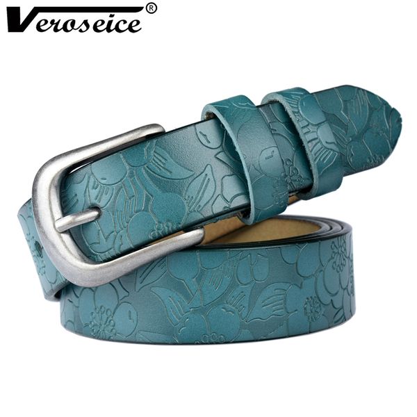 

veroseice] new fashion flower engraved cow leather women belt vintage buckle female strap waistband genuine leather belts woman, Black;brown