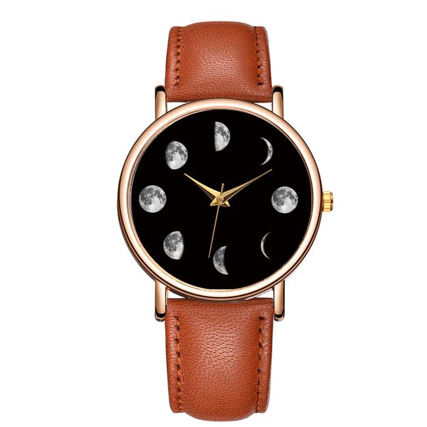 

baosaili new design moon paern watch men leather band wrist watch women watch no number printed clock face b-9104, Slivery;brown