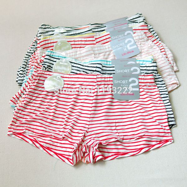 

women modal cotton striped elastic waist tie bow casual loose plus size short shorts pajamas sleep, White;black