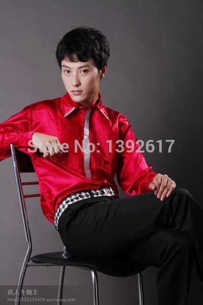 

mens black/red/white/sequins decoration long sleeve tuxedo shirt, White;black